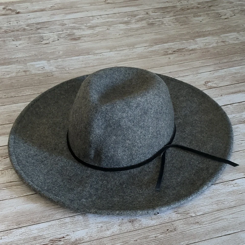 Free People Wool Wide Brim Fedora Hat Black Trim OS - Picture 14 of 14